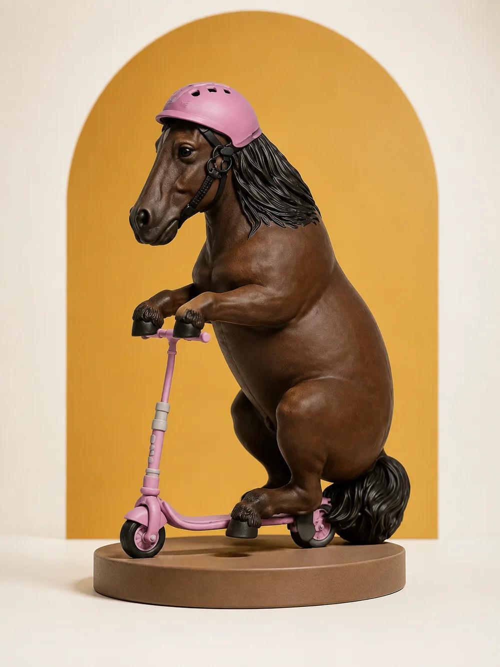Illustrative horse character riding a scooter