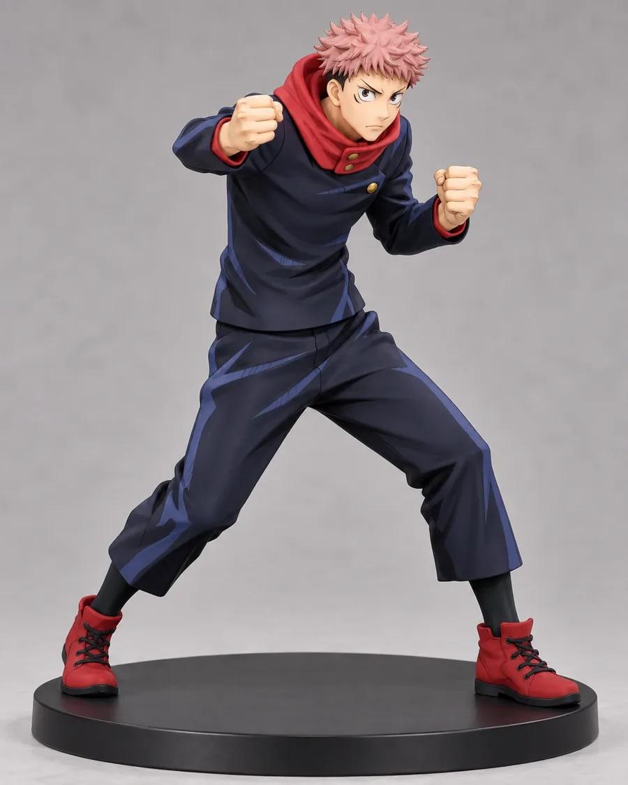 Anime fighter Figurine with pink hair in a battle stance