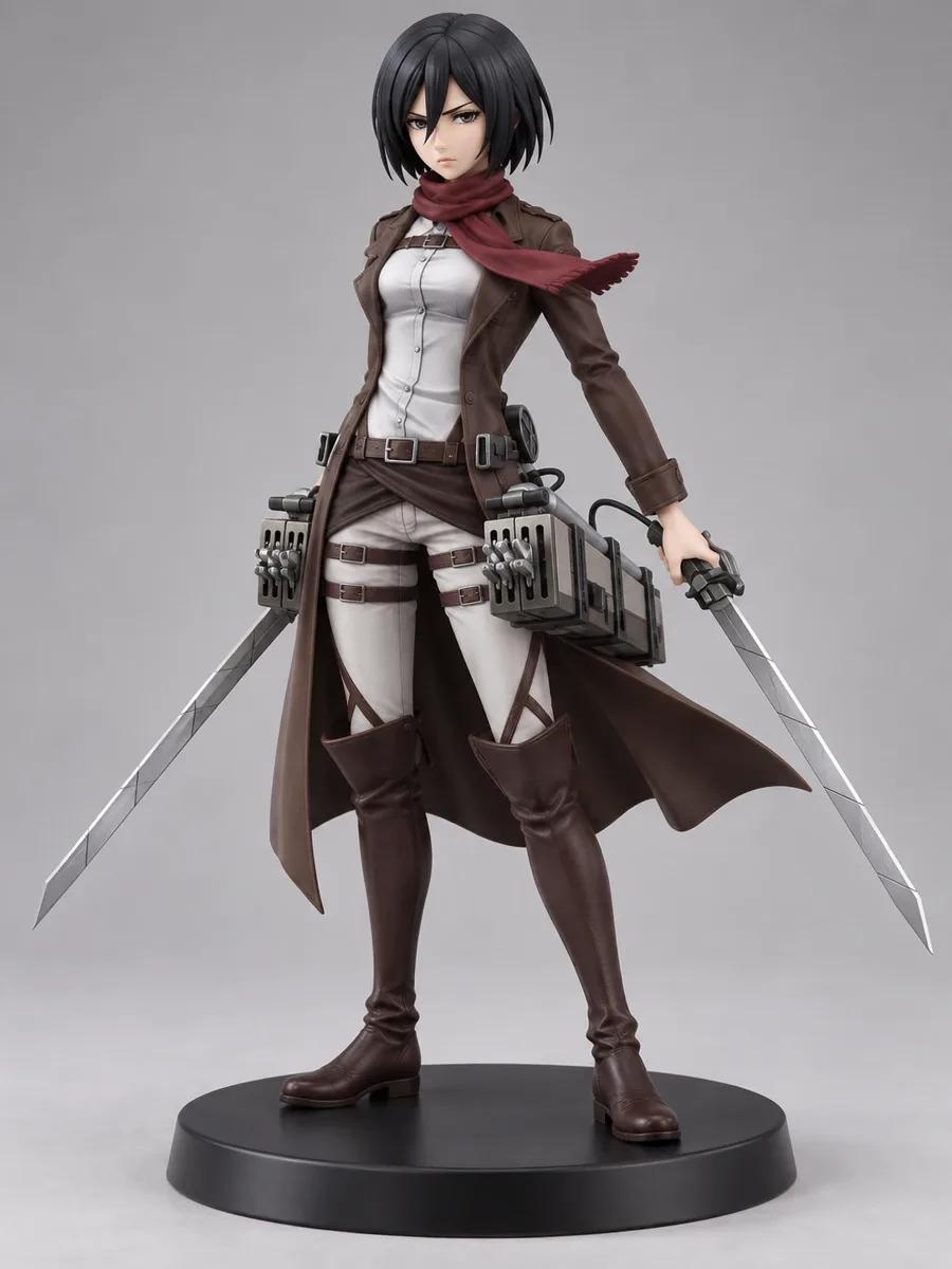 Anime heroine Figurine with a red scarf and twin blades