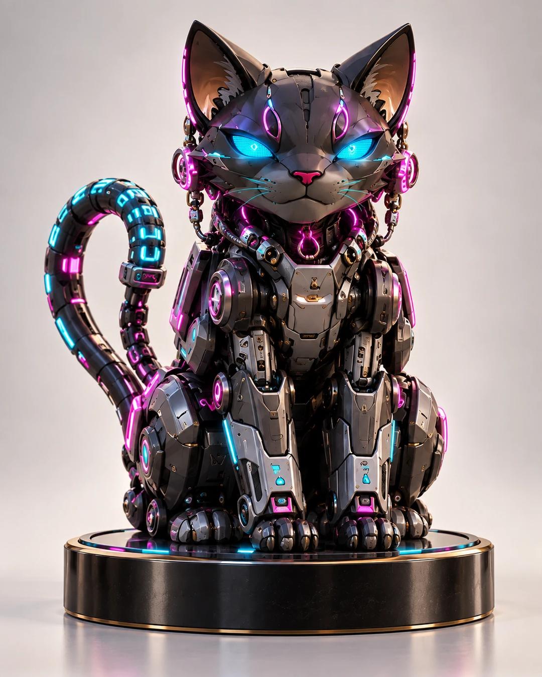 Cyberpunk cat Figurine with glowing lights